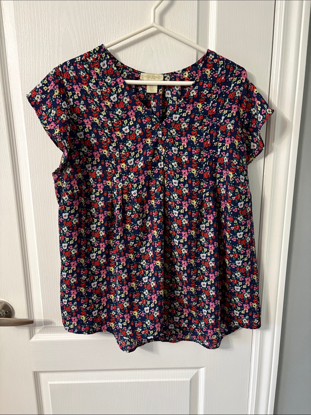 Cynthia Rowley Navy Floral Cap Sleeve Blouse